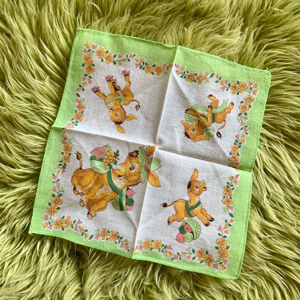 Vintage Child's Cotton Linen Hankie Baby Donkeys